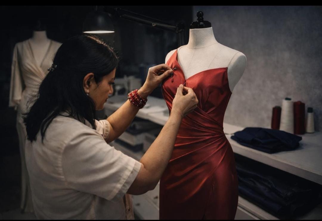 Dress fitting on mannequin